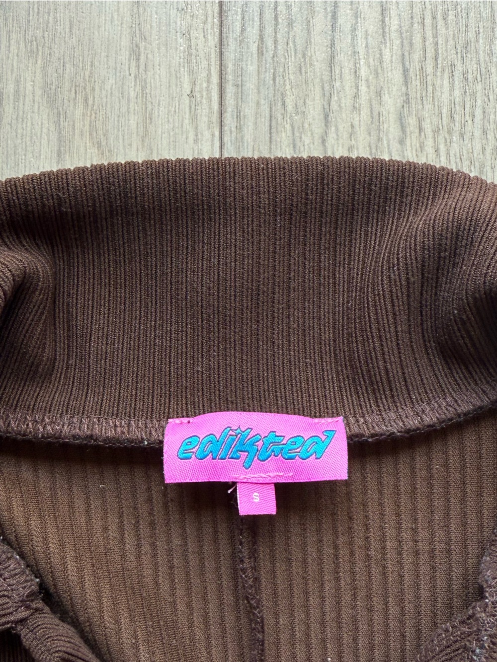Edikted Chocolate Brown Ribbed Button Romper - Picture 2 of 3